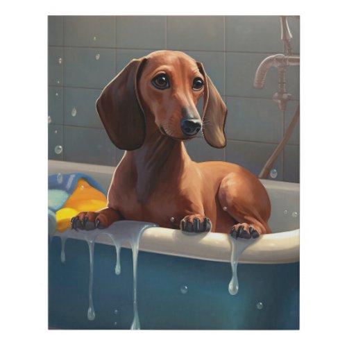 Dachshund Bathtime Fun  Faux Canvas Print