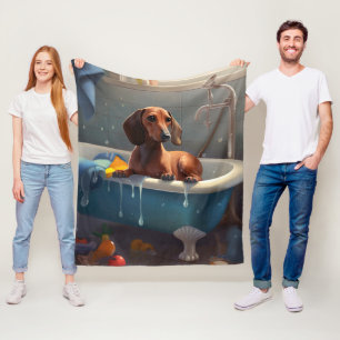 Dachshund Bathtime Fun Fleece Blanket