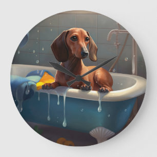 Dachshund Bathtime Fun  Large Clock