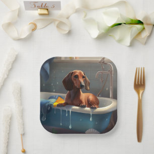 Dachshund Bathtime Fun Paper Plates