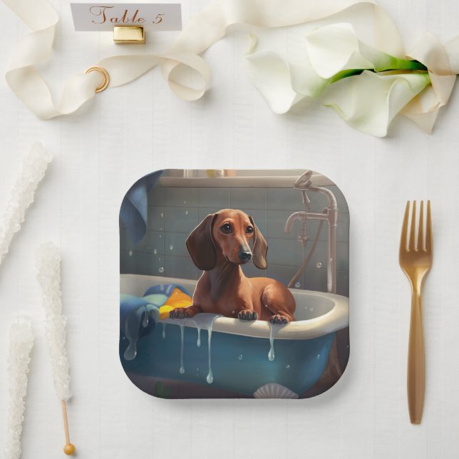 Dachshund Bathtime Fun  Paper Plates (Wedding)