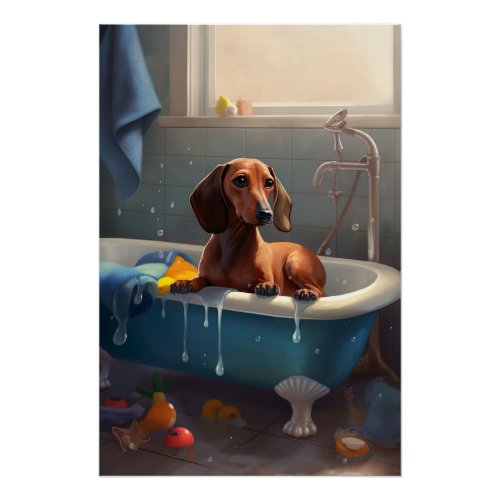 Dachshund Bathtime Fun  Poster
