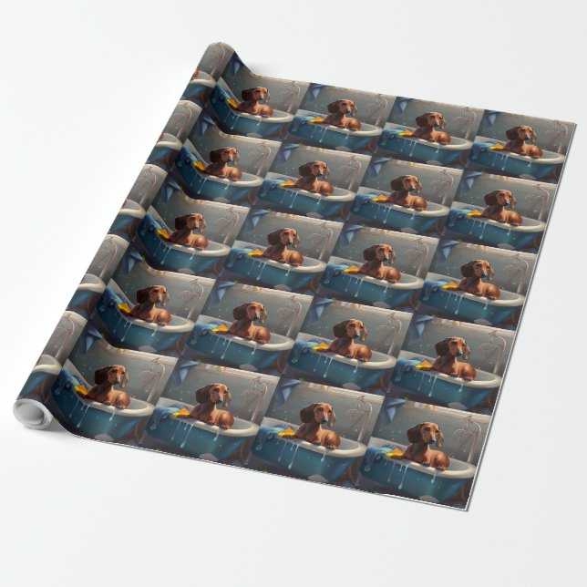 Dachshund Bathtime Fun  Wrapping Paper (Unrolled)