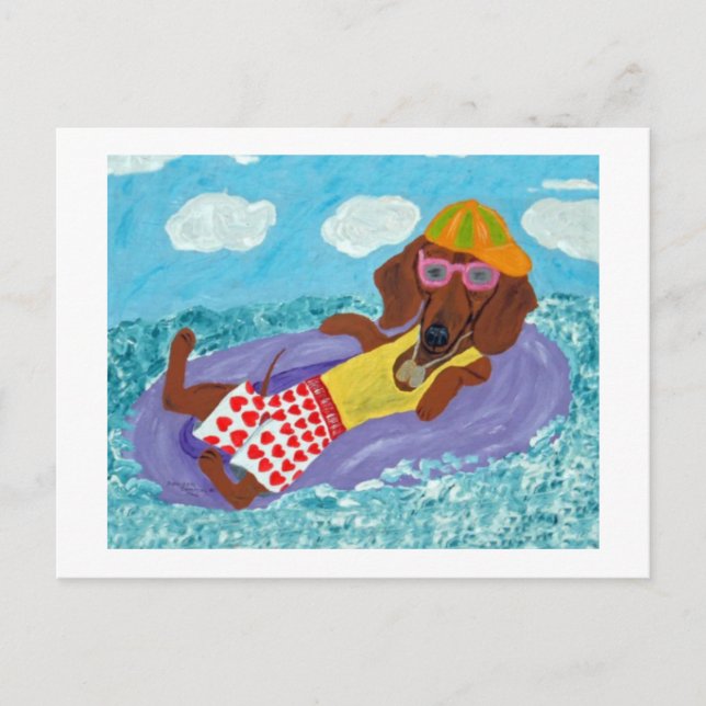 Dachshund Beach Bum Announcement Postcard (Front)