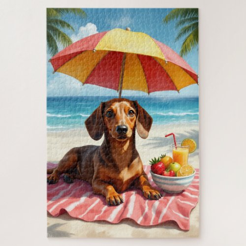 Dachshund Beach Relax Scene Jigsaw Puzzle