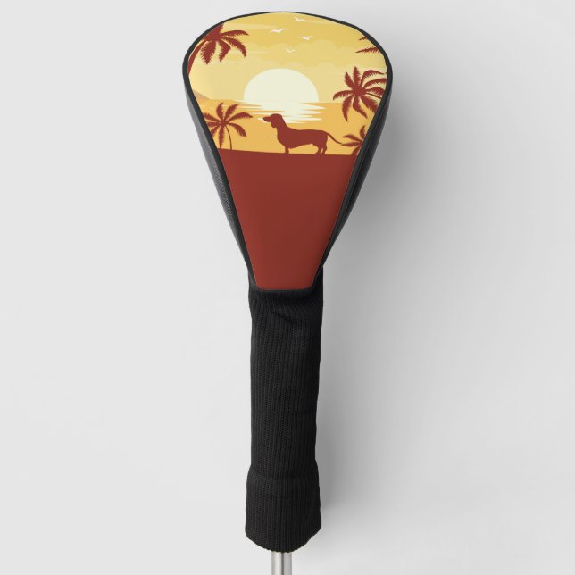 Dachshund Beach Sunset Doxie Golfer Gift Golf Head Cover (Front)