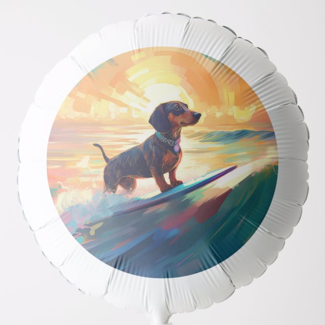 Dachshund Beach Surfing Painting Balloon (Front)