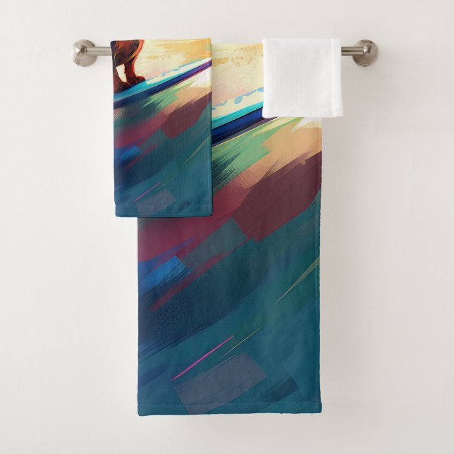 Dachshund Beach Surfing Painting Bath Towel Set (Insitu)