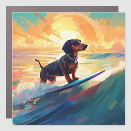 Dachshund Beach Surfing Painting Car Magnet