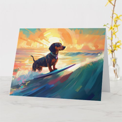 Dachshund Beach Surfing Painting Card