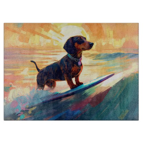 Dachshund Beach Surfing Painting Cutting Board