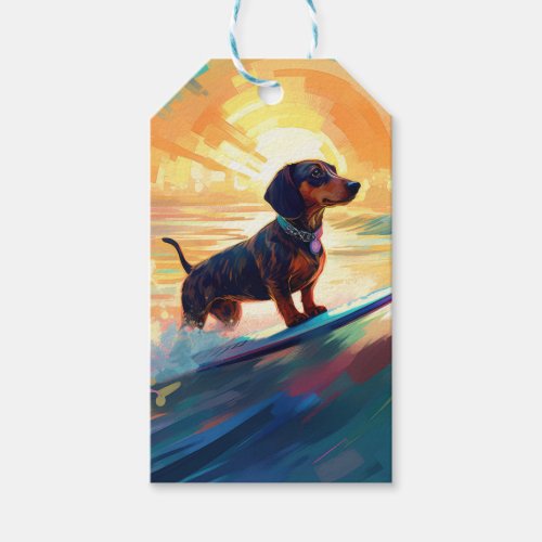 Dachshund Beach Surfing Painting Gift Tags