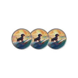 Dachshund Beach Surfing Painting Golf Ball Marker