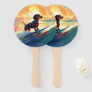 Dachshund Beach Surfing Painting Hand Fan