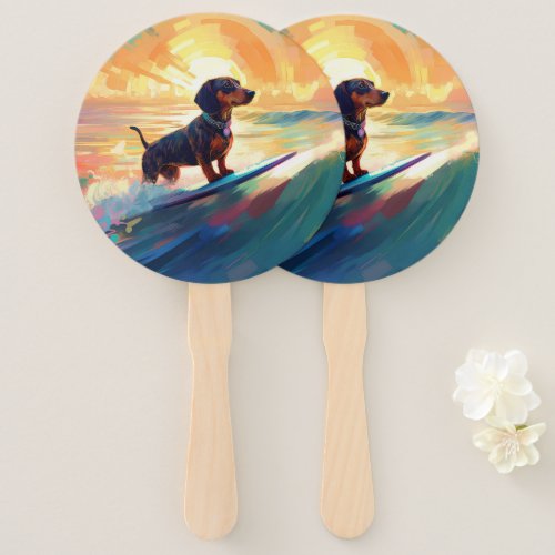 Dachshund Beach Surfing Painting Hand Fan
