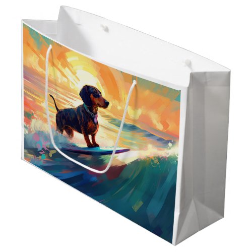 Dachshund Beach Surfing Painting Large Gift Bag