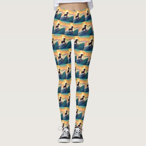 Dachshund Beach Surfing Painting Leggings