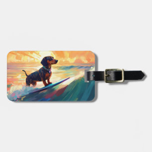Dachshund Beach Surfing Painting Luggage Tag