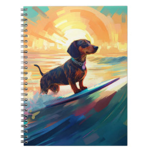 Dachshund Beach Surfing Painting Notebook