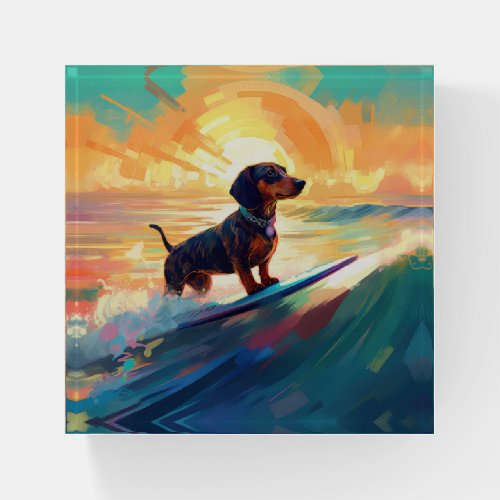 Dachshund Beach Surfing Painting Paperweight