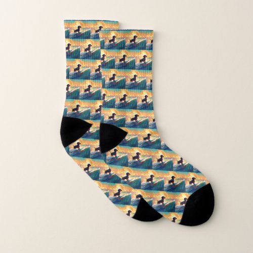 Dachshund Beach Surfing Painting Socks