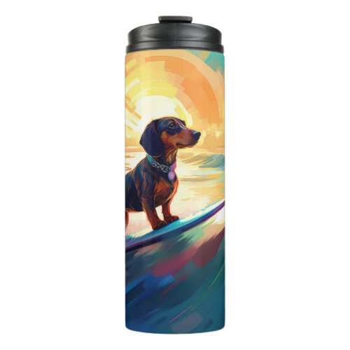 Dachshund Beach Surfing Painting Thermal Tumbler