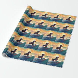 Dachshund Beach Surfing Painting Wrapping Paper