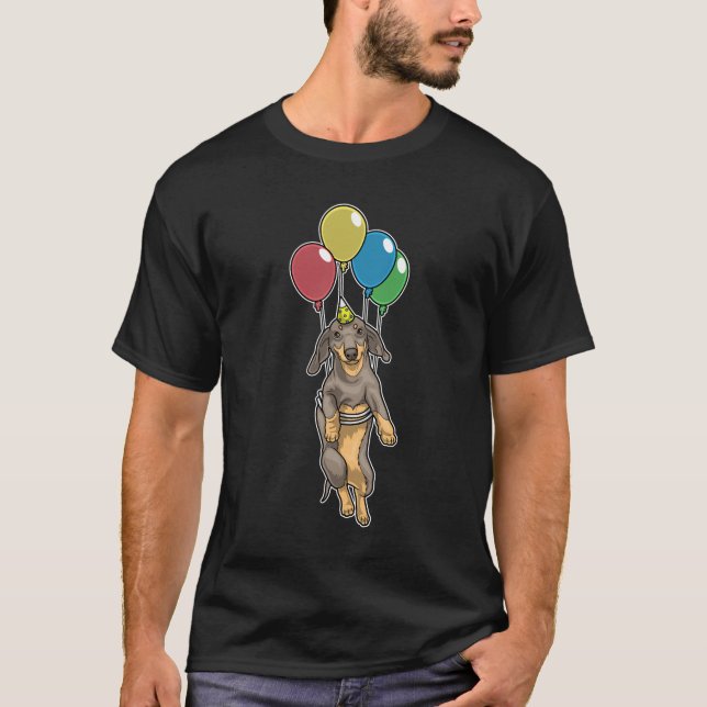 Dachshund Birthday Ballons T-Shirt (Front)