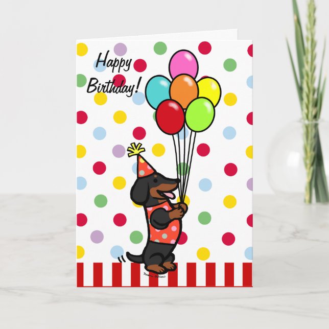 Dachshund Birthday Cartoon Balloons Card (Front)