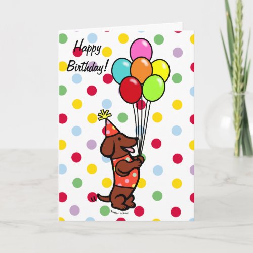 Dachshund Birthday Cartoon Balloons Card