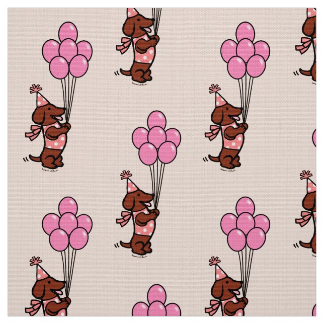Dachshund Birthday Cartoon Balloons Fabric (Swatch)