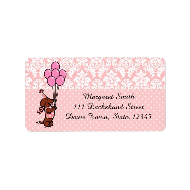 Dachshund Birthday Cartoon Balloons Label (Front)