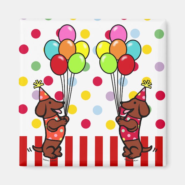 Dachshund Birthday Cartoon Balloons Magnet (Front)