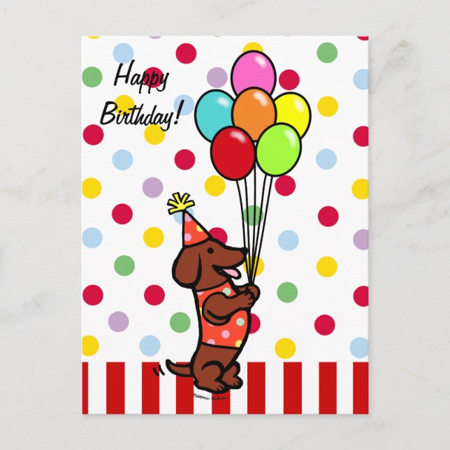 Dachshund Birthday Cartoon Balloons Postcard (Front)