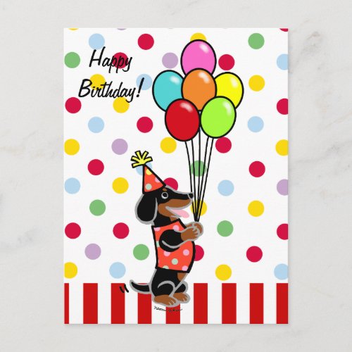 Dachshund Birthday Cartoon Balloons Postcard