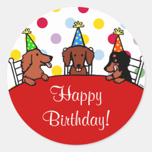 Dachshund Birthday Cartoon Classic Round Sticker