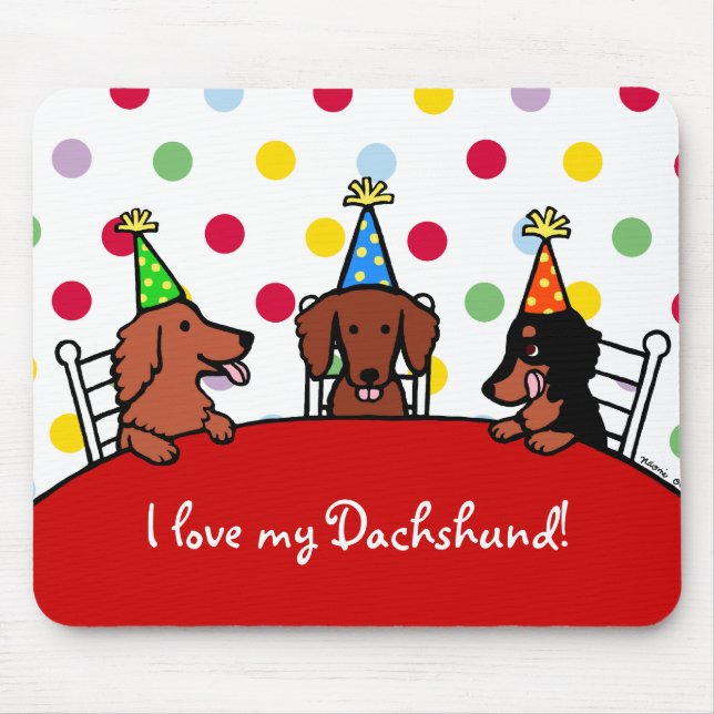 Dachshund Birthday Cartoon Mouse Pad (Front)