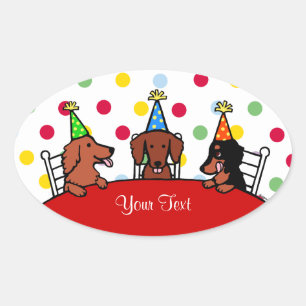 Dachshund Birthday Cartoon Oval Sticker