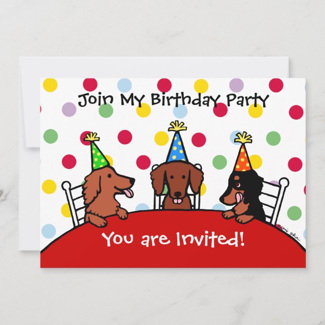 Dachshund Birthday Cartoon Party Invitation (Front)