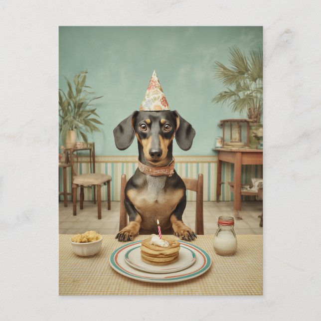 Dachshund Birthday Pancake Party Postcard (Front)