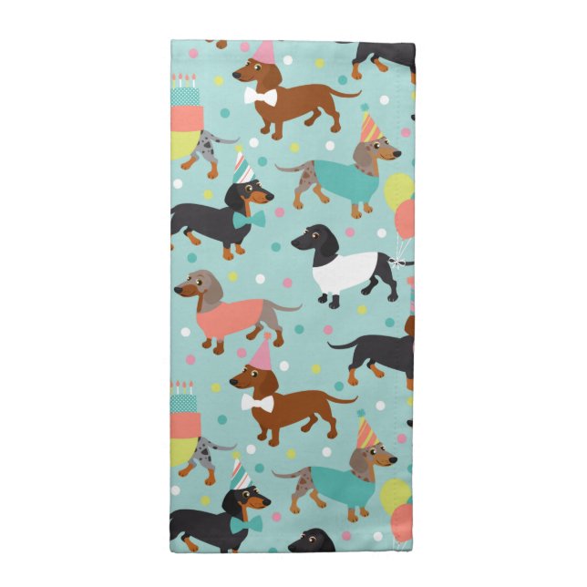 Dachshund Birthday Party Celebration Cloth Napkin (Half Fold)