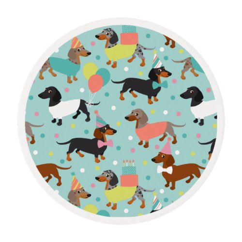 Dachshund Birthday Party Celebration Edible Frosting Rounds