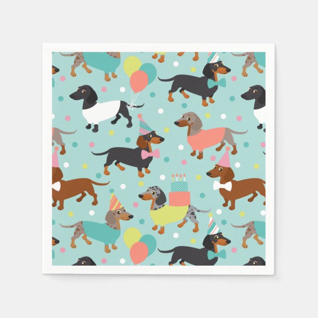 Dachshund Birthday Party Celebration Napkins (Front)