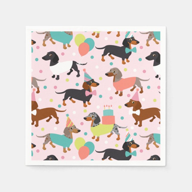 Dachshund Birthday Party Celebration Napkins (Front)