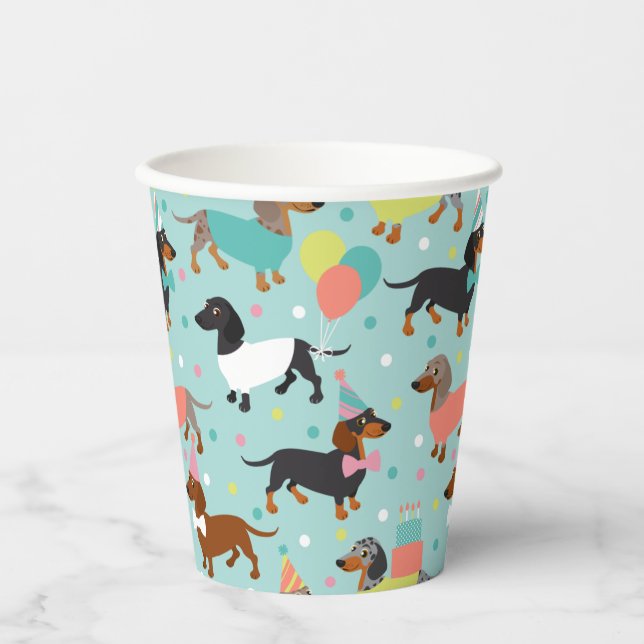 Dachshund Birthday Party Celebration Paper Cups (Front)