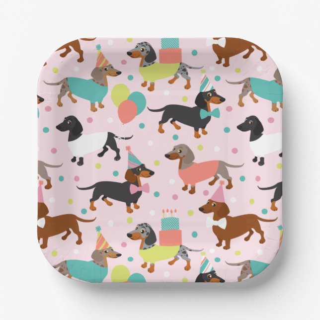 Dachshund Birthday Party Celebration Paper Plates (Front)