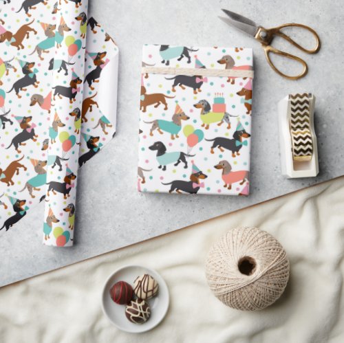Dachshund Birthday Party Celebration Wrapping Paper