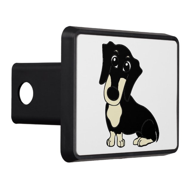 dachshund black and cream cartoon hitch cover (Right)