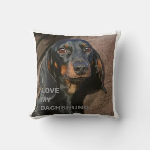 dachshund_black and tan love w pic throw pillow