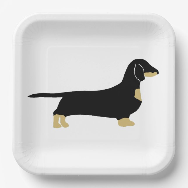 dachshund black and tan silhouette paper plates (Front)